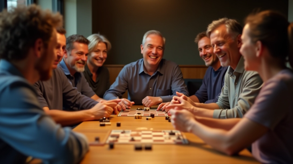 Adults enjoying board games together at a table