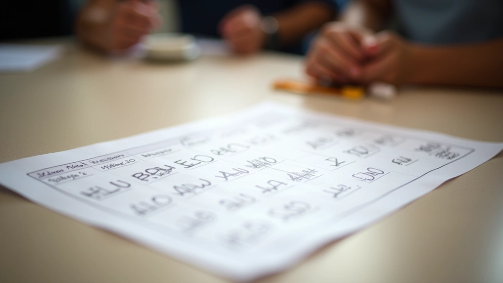 Tournament bracket or league schedule displayed on wall with player names and match results